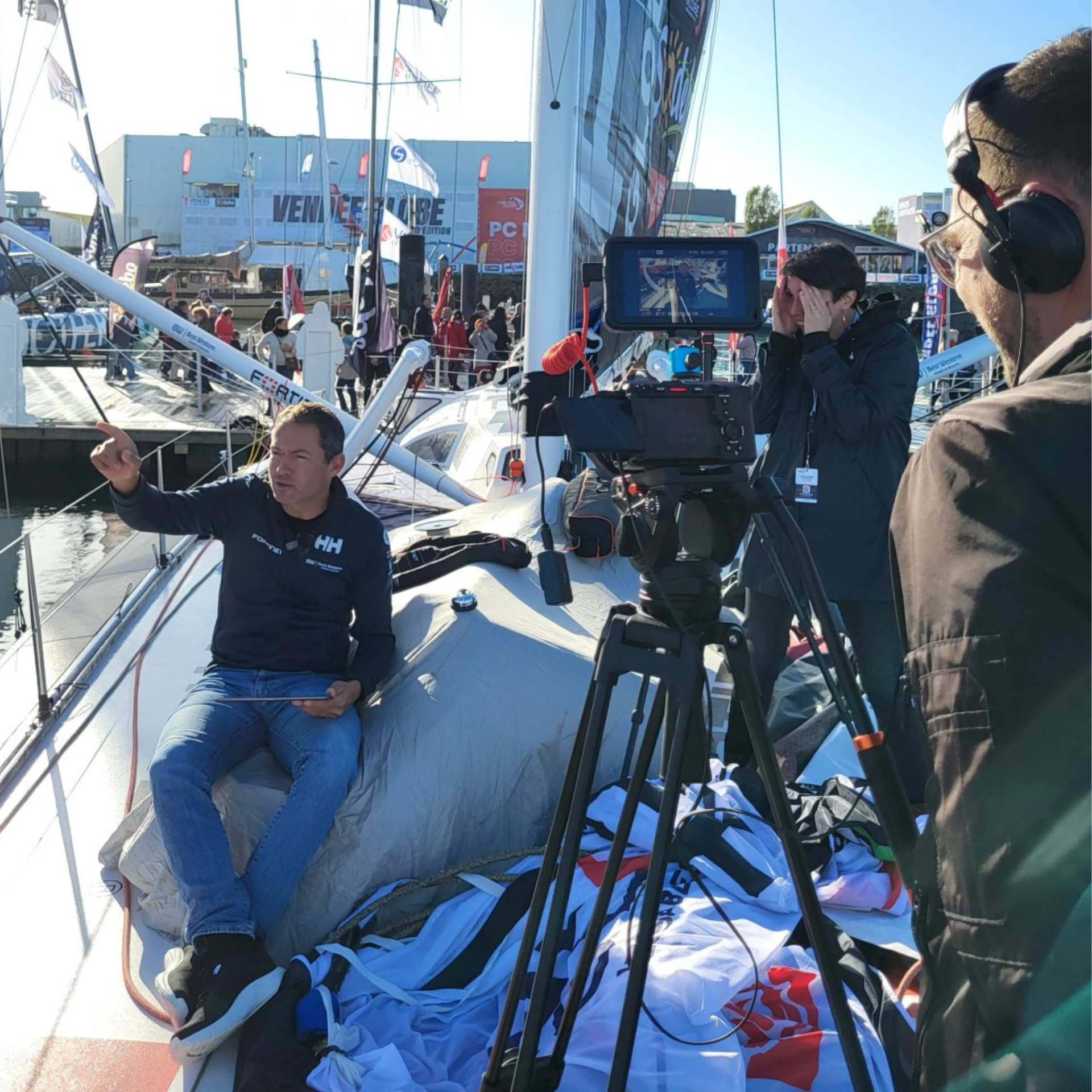 Tournage avec le skipper Romain Attanasio avant le départ du Vendée Globe 2024